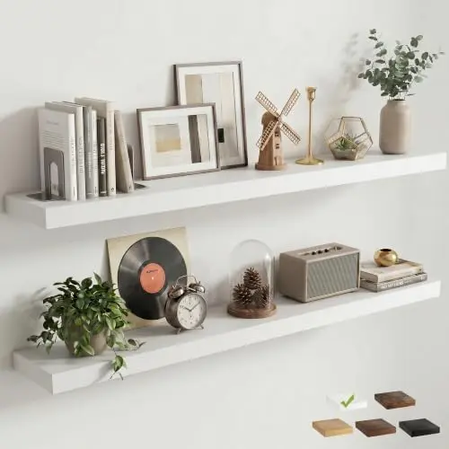 8 inch Deep Floating Shelves for Wall, 55" Wide, White Finish, 2-Pack