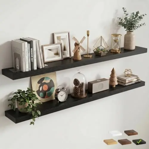 8 inch Deep Floating Shelves for Wall, 72" Wide, Black Finish, 2-Pack