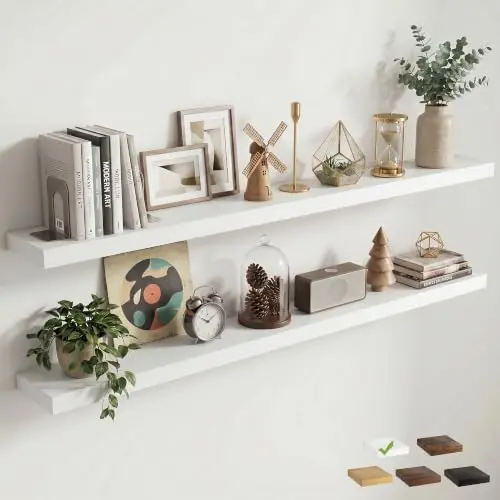 8 inch Deep Floating Shelves for Wall, 72" Wide, White Finish, 2-Pack