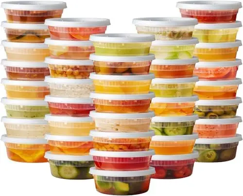 8 oz Plastic Food Storage Deli Containers with Lids [48 Sets]