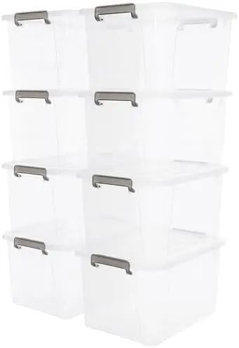 8-Pack 44.4 QT Clear Plastic Storage Bins with Latching Lids