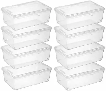 8 Pack 6 Quart Stackable Shoe Storage Bins with Lids (Clear)