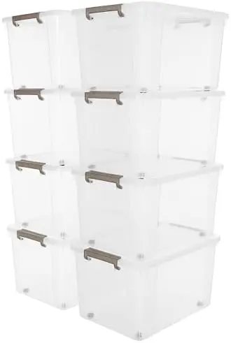 8-Pack 69 QT Clear Plastic Storage Bins with Latching Lids