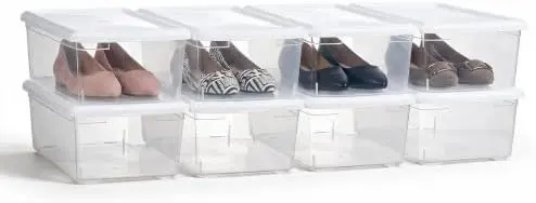 8 Pack 6QT Plastic Storage Bins with Lids, Shoe Boxes (White)