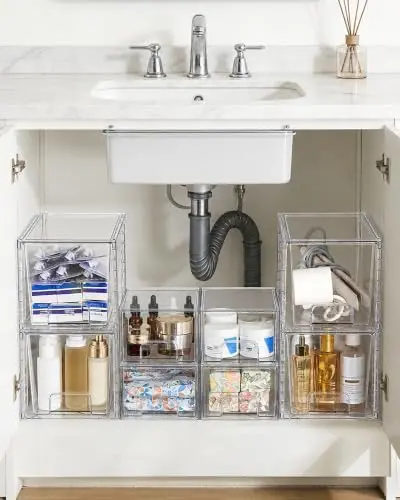 8 Pack Clear Pull-Out Under Sink Organizer Set (4 Large & 4 Small)