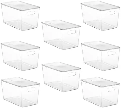 8 Pack Clear Stackable Storage Bins with Lids and Handles, XLarge