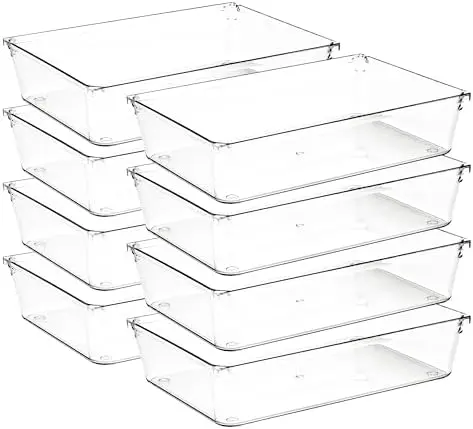 8 Pack Drawer Organizers, 6"X 9" Clear Acrylic Storage Bins