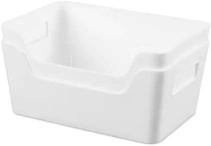 8 Pack Plastic Storage Bins with Handles, 6.5x9.5x4 Inch White Scoop Front