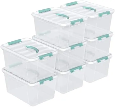 8-Pack Stackable Clear Storage Bins with Lids, 14-Qt Storage Box