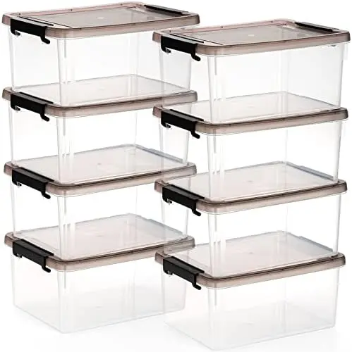8 Packs Small Storage Bins with Lids, 3.2 QT Clear Storage Latch Box Plastic Storage Bins Stackable Storage Containers for Organizing