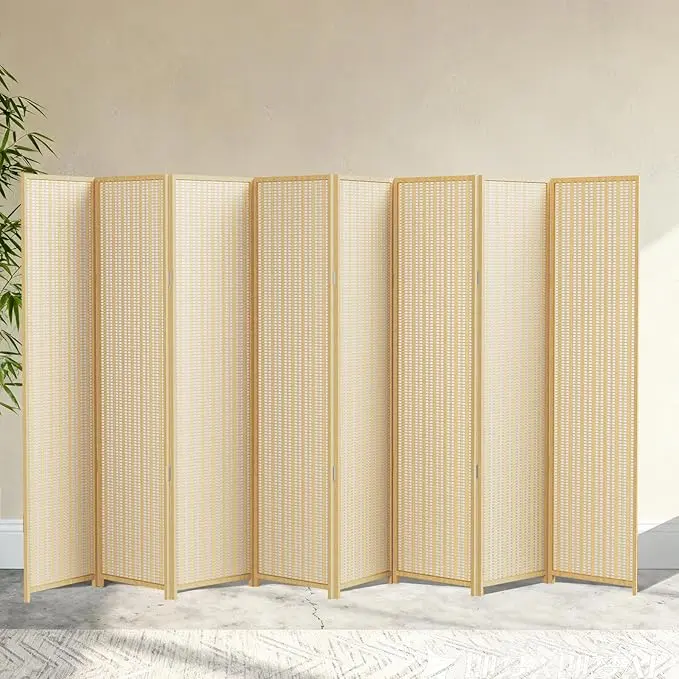 8 Panel Room Divider and Extra Wide Folding Privacy Screen, Bamboo Room Divider
