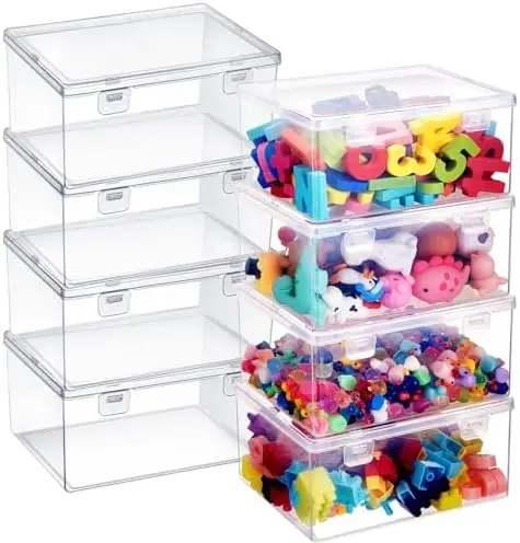 8 Pcs Clear Plastic Storage Bins with Lids Stackable for Toys