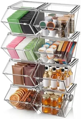 8 Pcs Clear Stackable Storage Bins with Lids, Extra Large