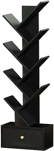 8-Tier Tree Bookshelf Floor Standing Storage Bookcase with Drawer
