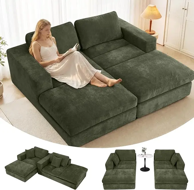 80.7" Oversized Double Chaise Lounge Chair Indoor, Cloud Boneless Sleeper Sofa