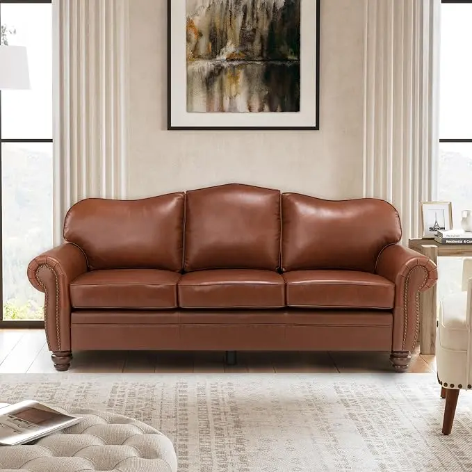 81" Genuine Leather Sofa, Classic 3-Seater Couchs