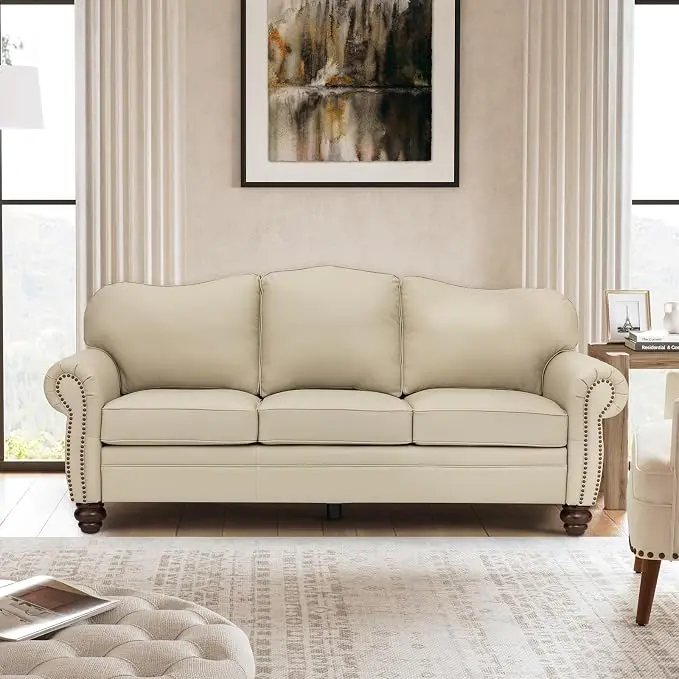 81" Genuine Leather Sofa, Classic 3-Seater Couchs