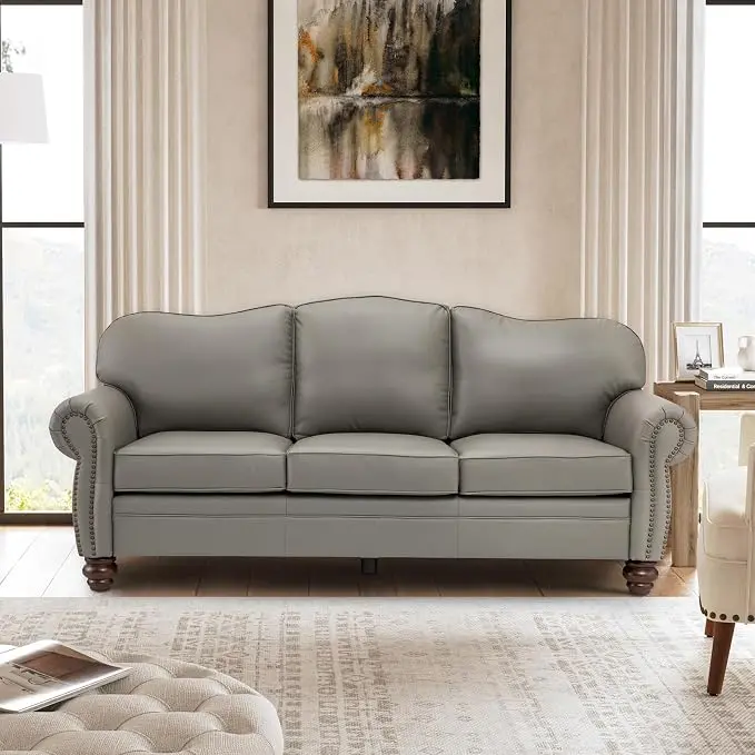 81" Genuine Leather Sofa, Classic 3-Seater Couchs