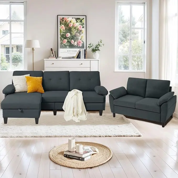 84" Convertible Sectional Sofa Set, 3 Seat L Shaped Couch