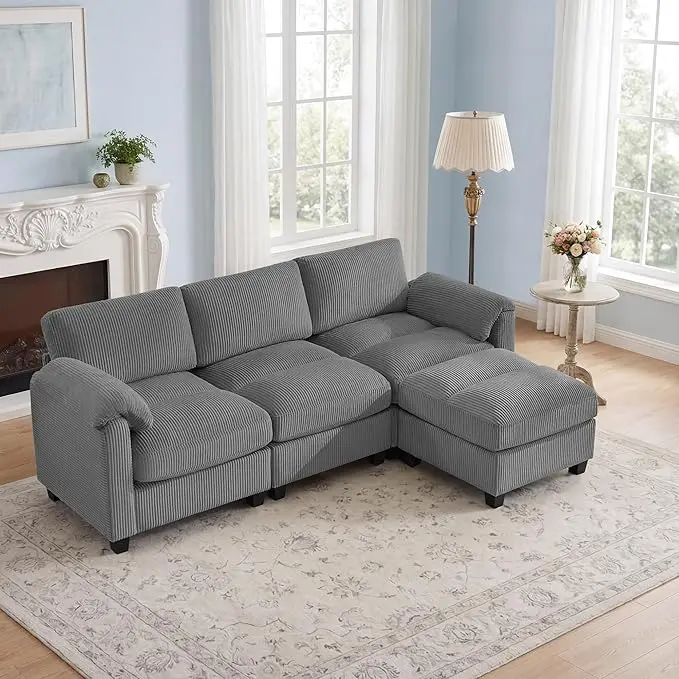 87.5'' L Shaped Modular Sectional Sofa, 3 Seater Cloud Couch