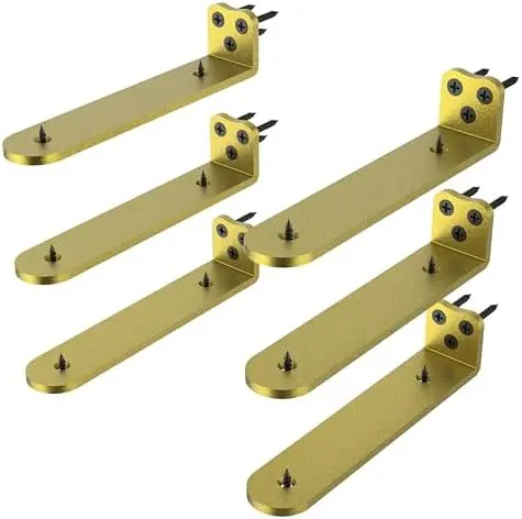 8Inch Gold Heavy Duty Floating Shelf Bracket 6 Pack 3-Hole Mount