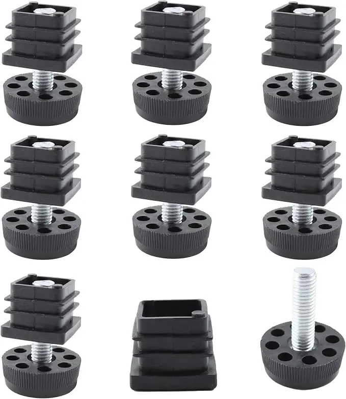 8Pcs Adjustable Leveling Feet 25 x 25mm Square Insert Kit Furniture Glide
