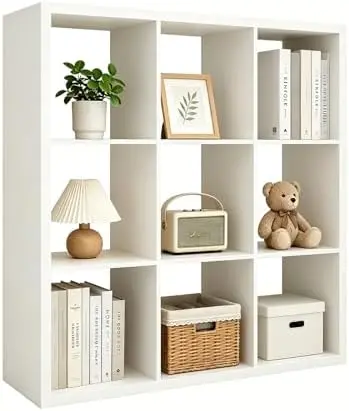 9 Cube Storage Organizer Shelf, White, 13 inch