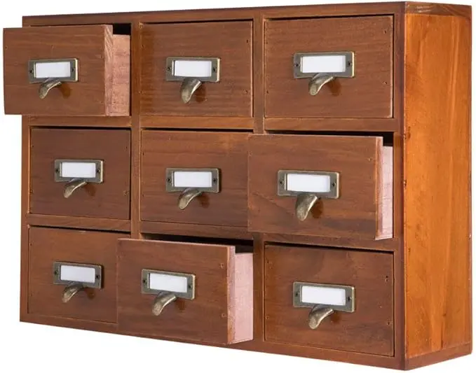 9 Drawers Library Card Catalog Cabinet