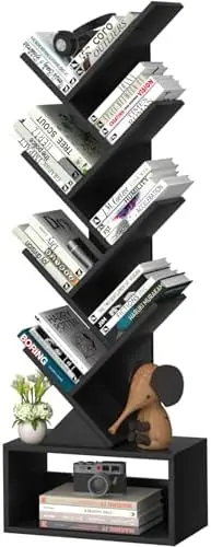 9-Tier Tree Bookshelf Floor Standing Narrow Space Storage Bookcase