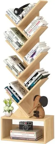 9-Tier Tree Bookshelf Floor Standing Narrow Space Storage Bookcase