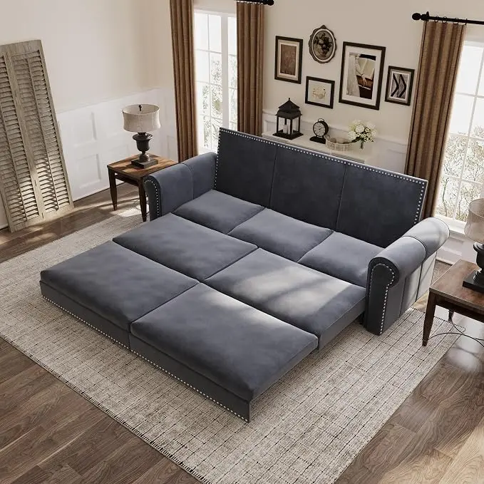 93.7" King Pull Out Sofa Bed, 3 in 1 Convertible Sleeper Sofa Couch 3-Seater