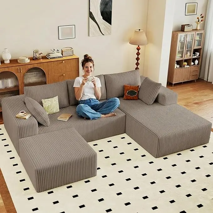 95" Cloud Sectional Couch U-Shaped Chaise