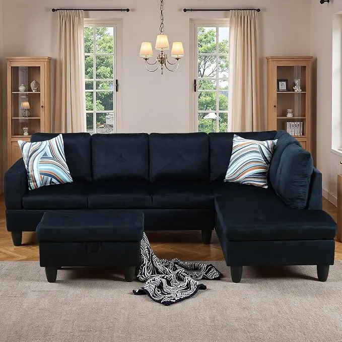 97" L Shaped Couch Set Velvet, Modular Sectional Couches