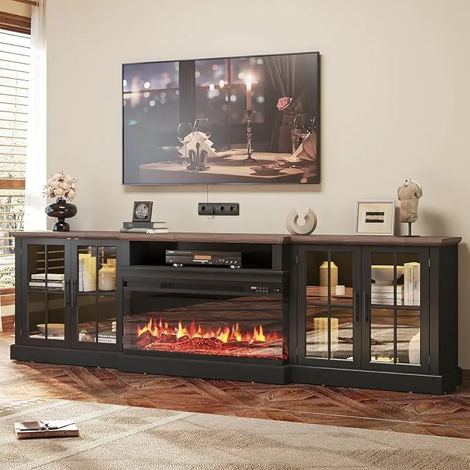 98" Farmhouse TV Stand with 36" Fireplace