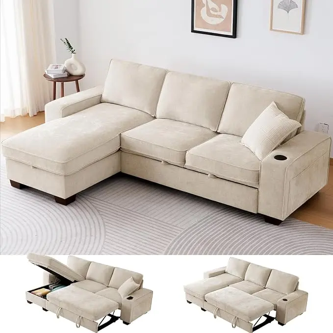 99" Convertible Sleeper Sofa Bed, L Shaped