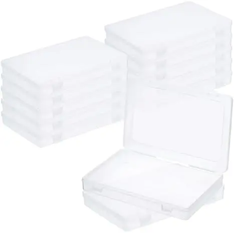 9x6x1.2inch Clear Storage Box with Hinged Lid, 12Pack Plastic Stackable Rectangle Organizer Container for Beads Jewelry Small Items Art Craft Projects