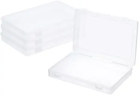 9x6x1.2inch Clear Storage Box with Hinged Lid, 4Pack Plastic Stackable Rectangle Organizer Container for Beads Jewelry Small Items Art Craft Projects