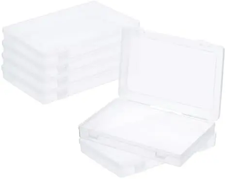 9x6x1.2inch Clear Storage Box with Hinged Lid, 6Pack Plastic Stackable Rectangle Organizer Container for Beads Jewelry Small Items Art Craft Projects