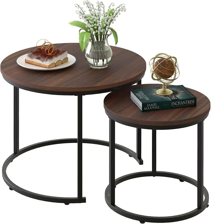 aboxoo Coffee Table Nesting Side Round Set of 2 End Table Top Sturdy Metal