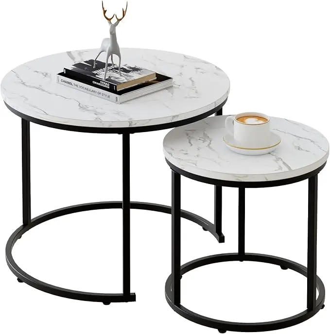 aboxoo Round Nesting Coffee Table Side Table Set of 2 End Tables