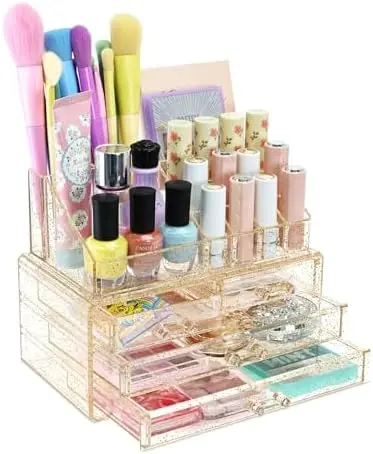 Acrylic Clear Makeup Cosmetics Lip Gloss Organizer,Gold