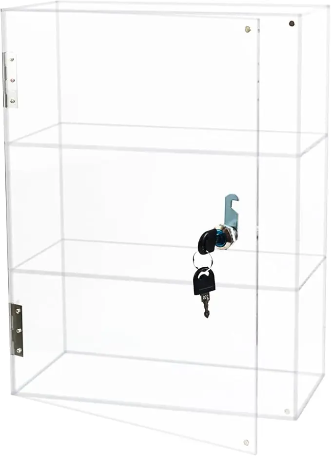 Acrylic Display Case with Lock Key, 3 Shelf Locking Countertop Display Case