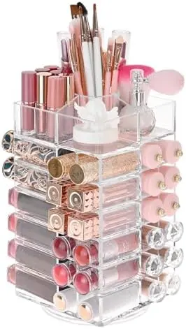 Acrylic Rotating Lipstick Gloss Make Up Organizer with 53 Slots