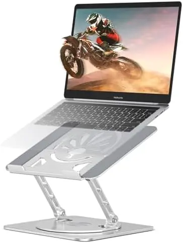 Adjustable Rotating Laptop Stand for Desk, Aluminum Riser, Silver