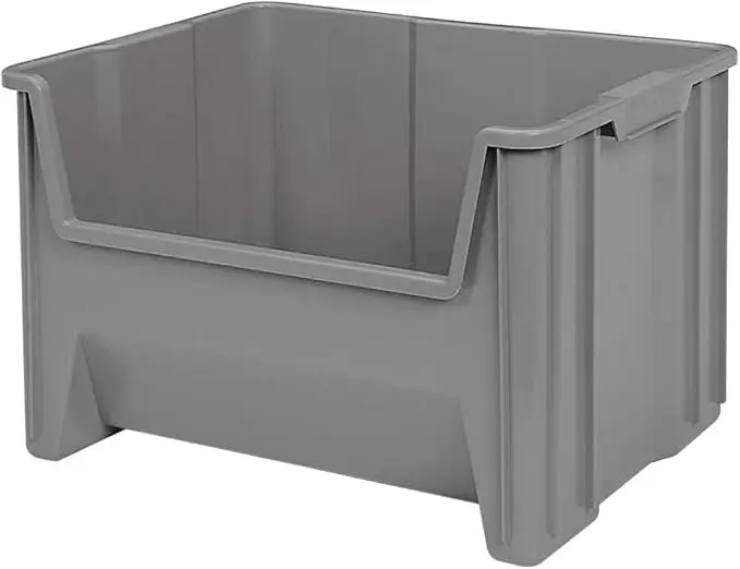 Akro-Mils 13017 Stak-N-Store Heavy Duty Stackable Open Front Plastic Storage Container Bin, (15" x 20" x 12-1/2"), Gray, (3-Pack)