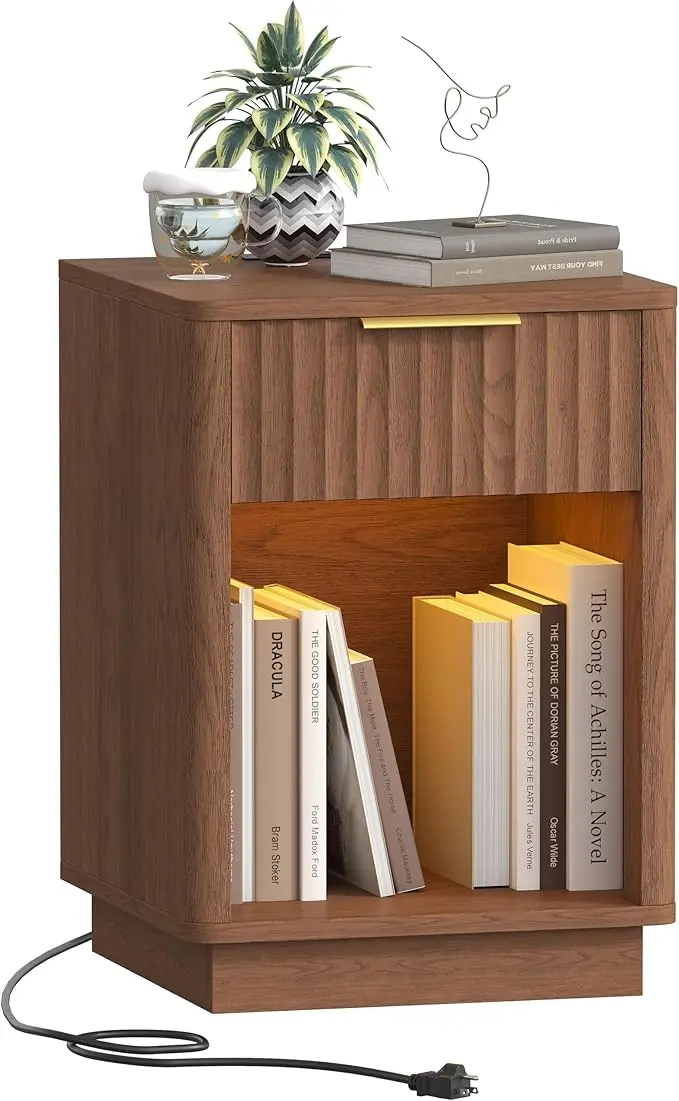 Akxomel Fluted Nightstand, Wooden Night Stand