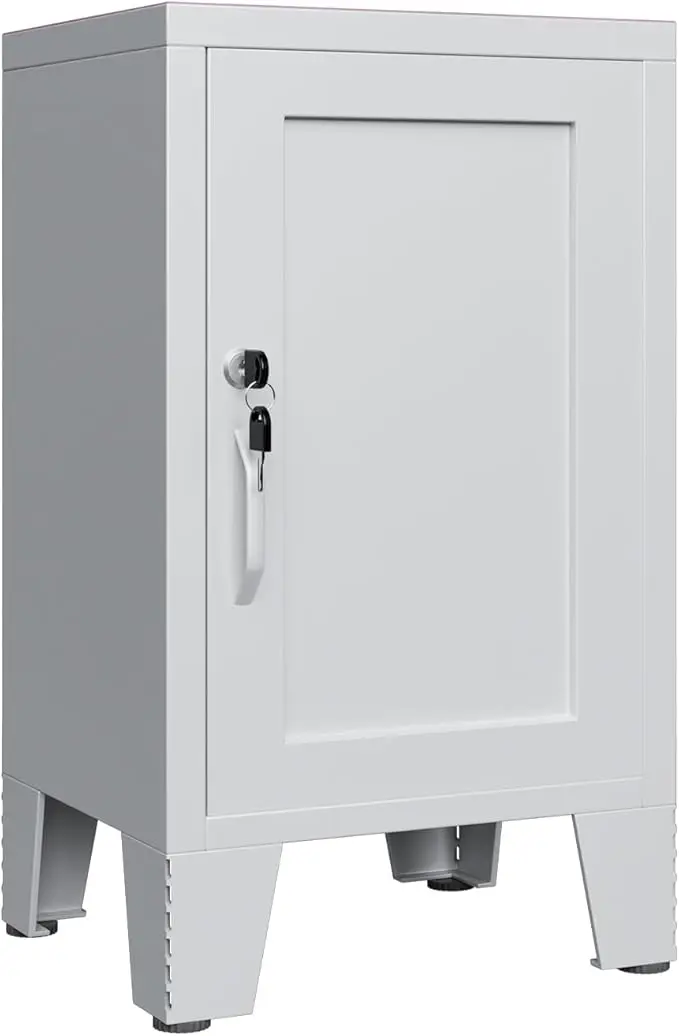 ALBAD Metal Nightstand with Lockable Cabinet, Compact Mini Locker Bedside Table