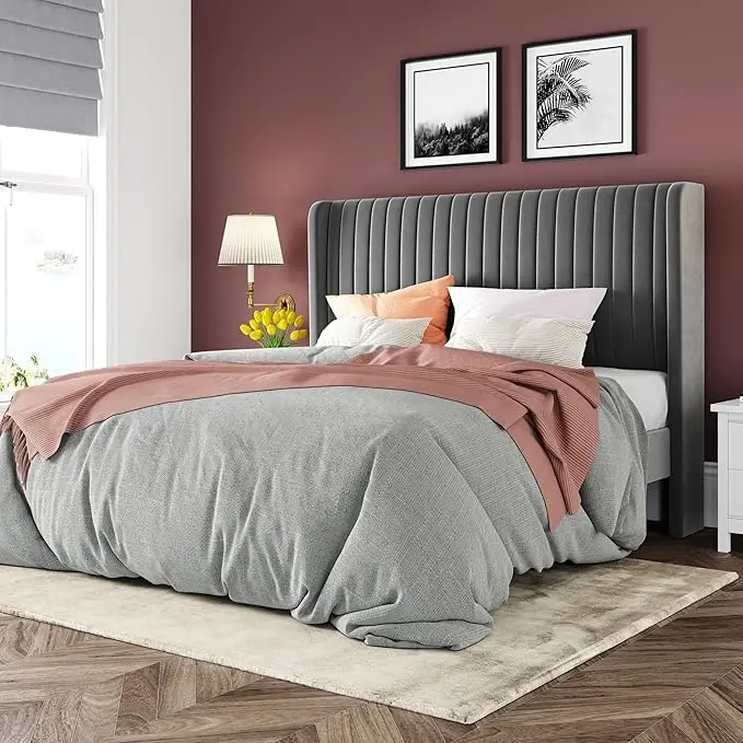 Allewie Full Size Velvet Bed Frame/Vertical Channel Tufted Wingback