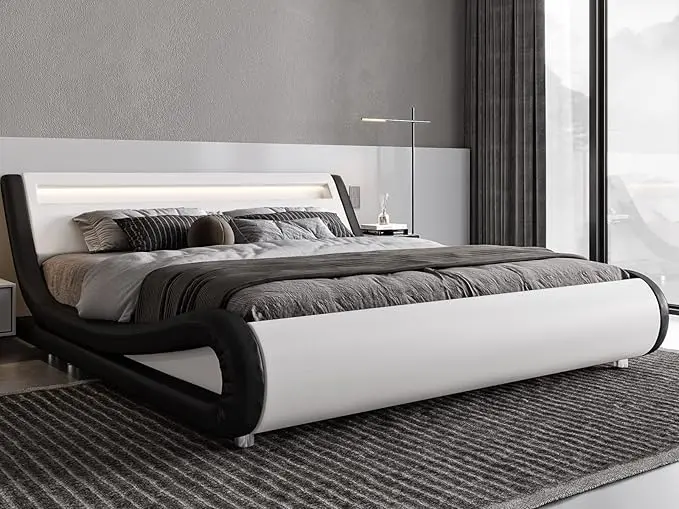 Allewie Queen Size LED Platform Bed Frame