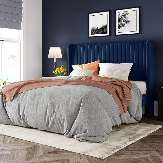 Allewie Queen Size Velvet Bed Frame/Vertical Channel Tufted Wingback